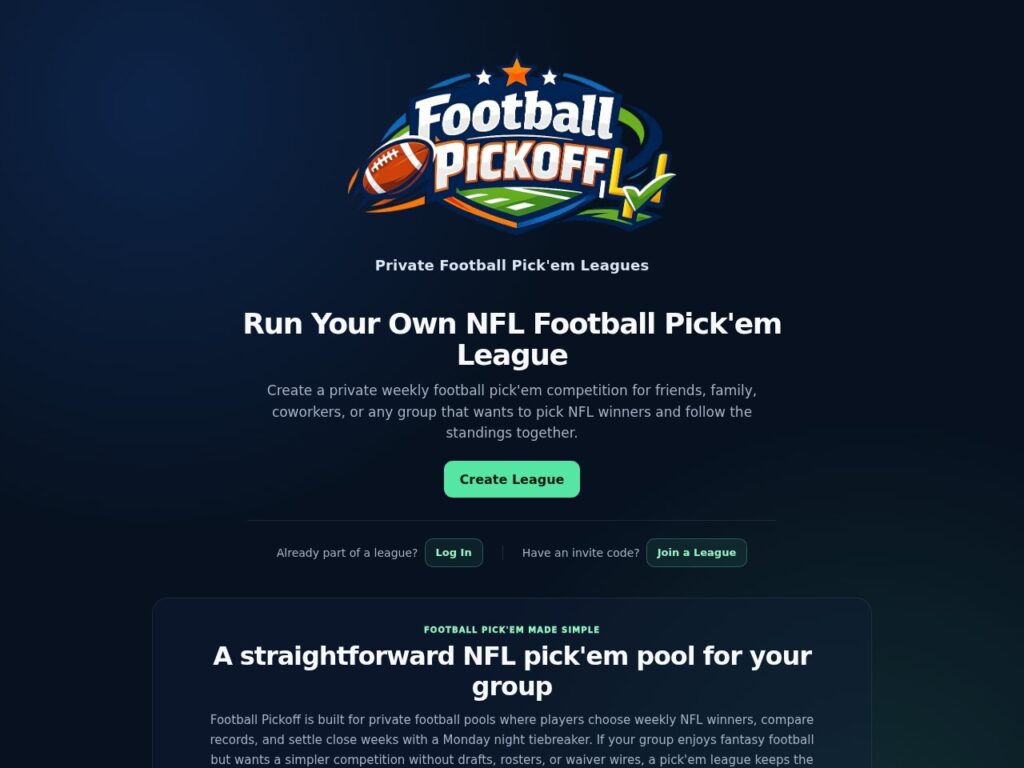 Football Pickoff website preview